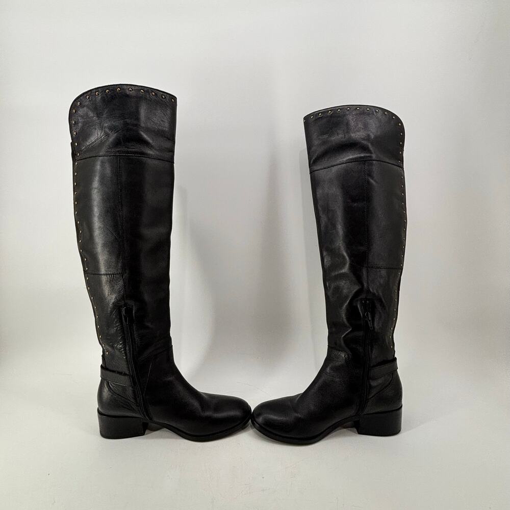 Sam Edelman Black Knee High Rider Boots Size 8.5 Leather Studded - Picture 4 of 14